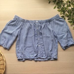 Ambiance Blue Striped Off The Shoulder Crop Top